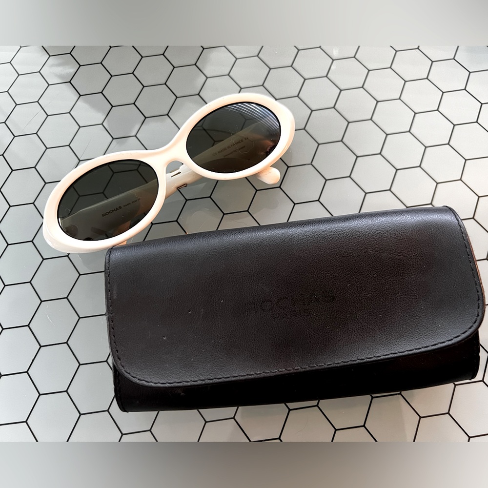 ROCHAS Vintage 90s Designer Sunglasses | Cream Oval Frame | W/ Case